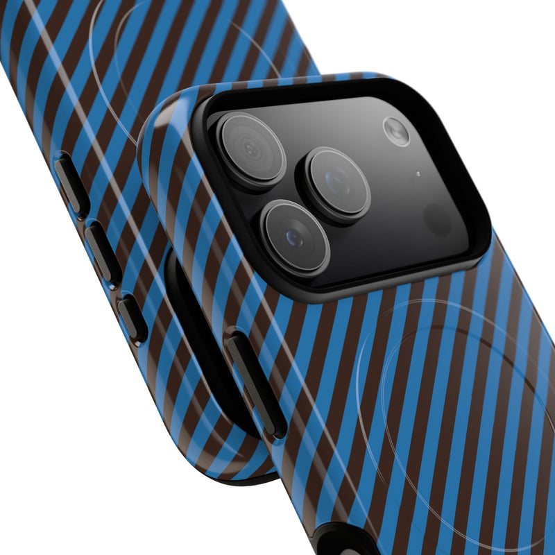 Espresso & Cerulean Striped Diagonal Magnetic Phone Case by etchd, view 99