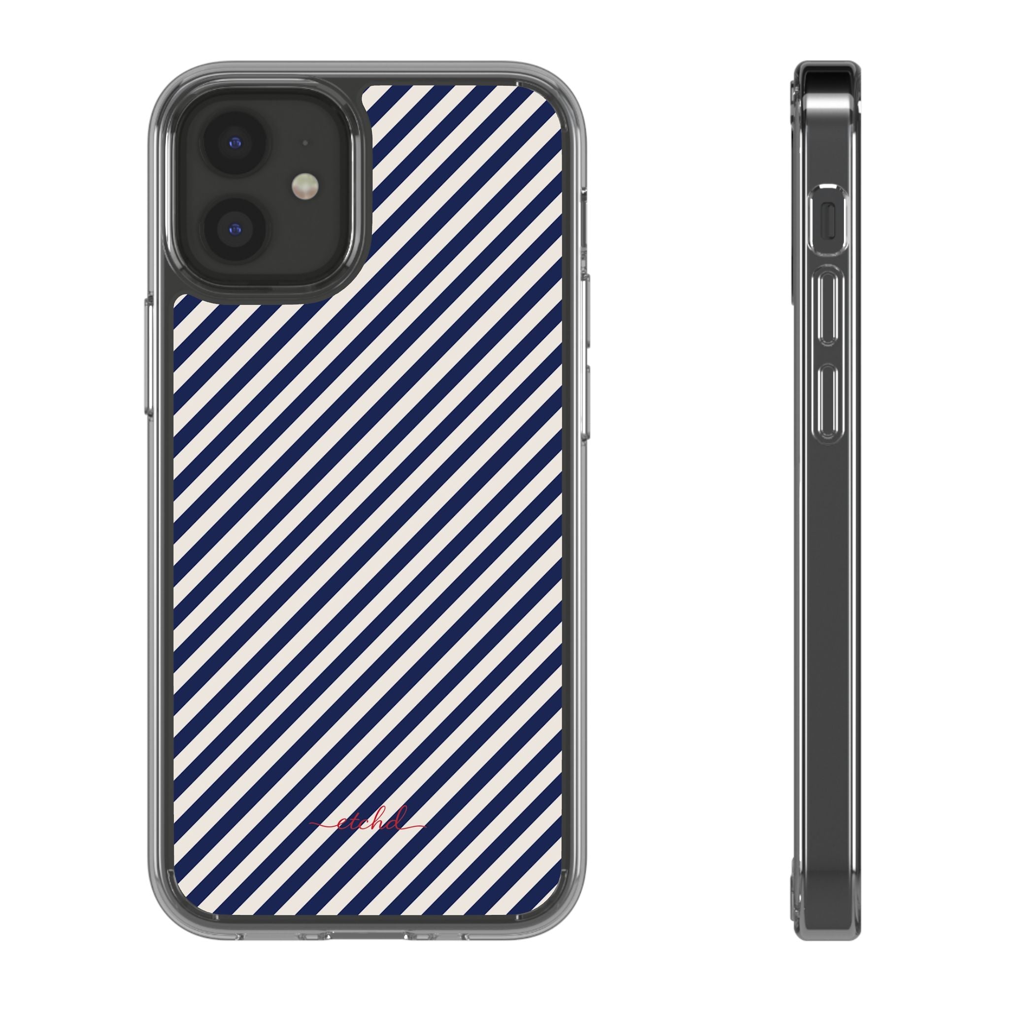 Navy & Cream Striped Diagonal Clear Phone Case by etchd, view 2