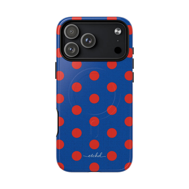 Poppy & Cobalt Polka Dot Magnetic Phone Case by etchd, view 31