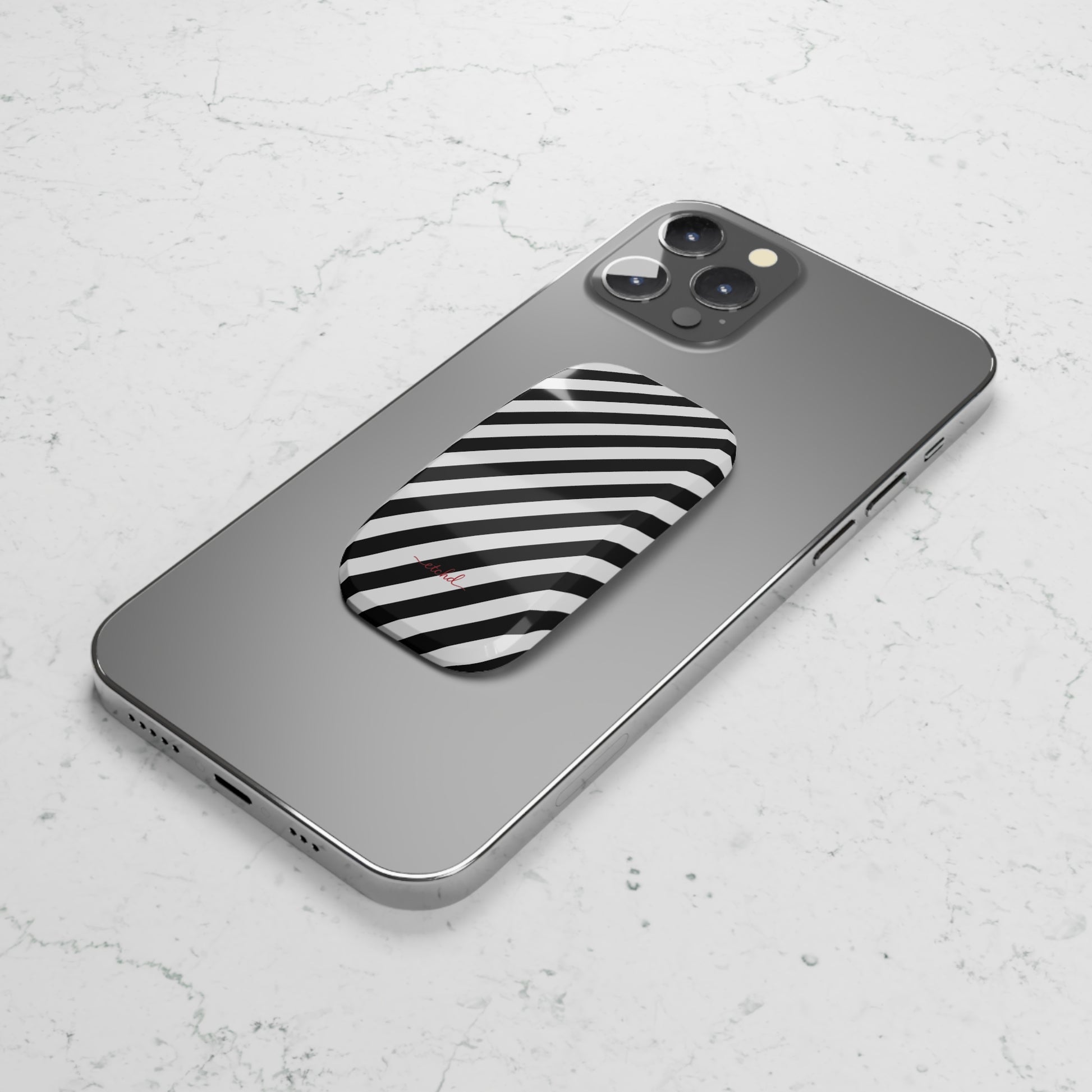 Black & White Striped Diagonal Click-On Phone Grip by etchd, view 5