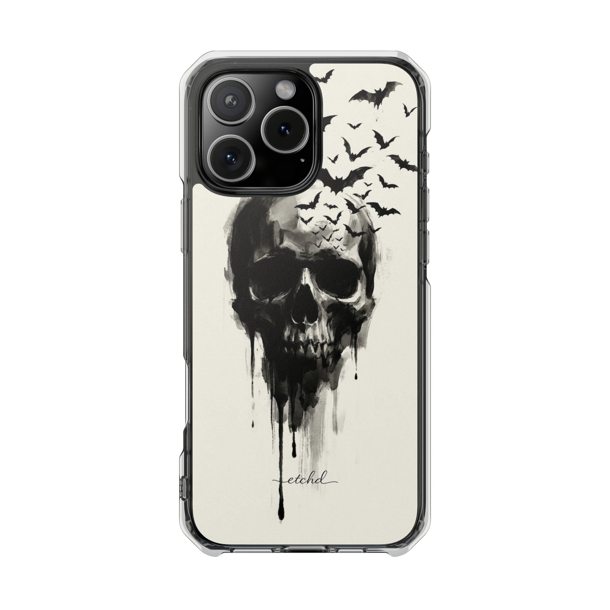 Ink Skull Clear Magnetic Phone Case by etchd