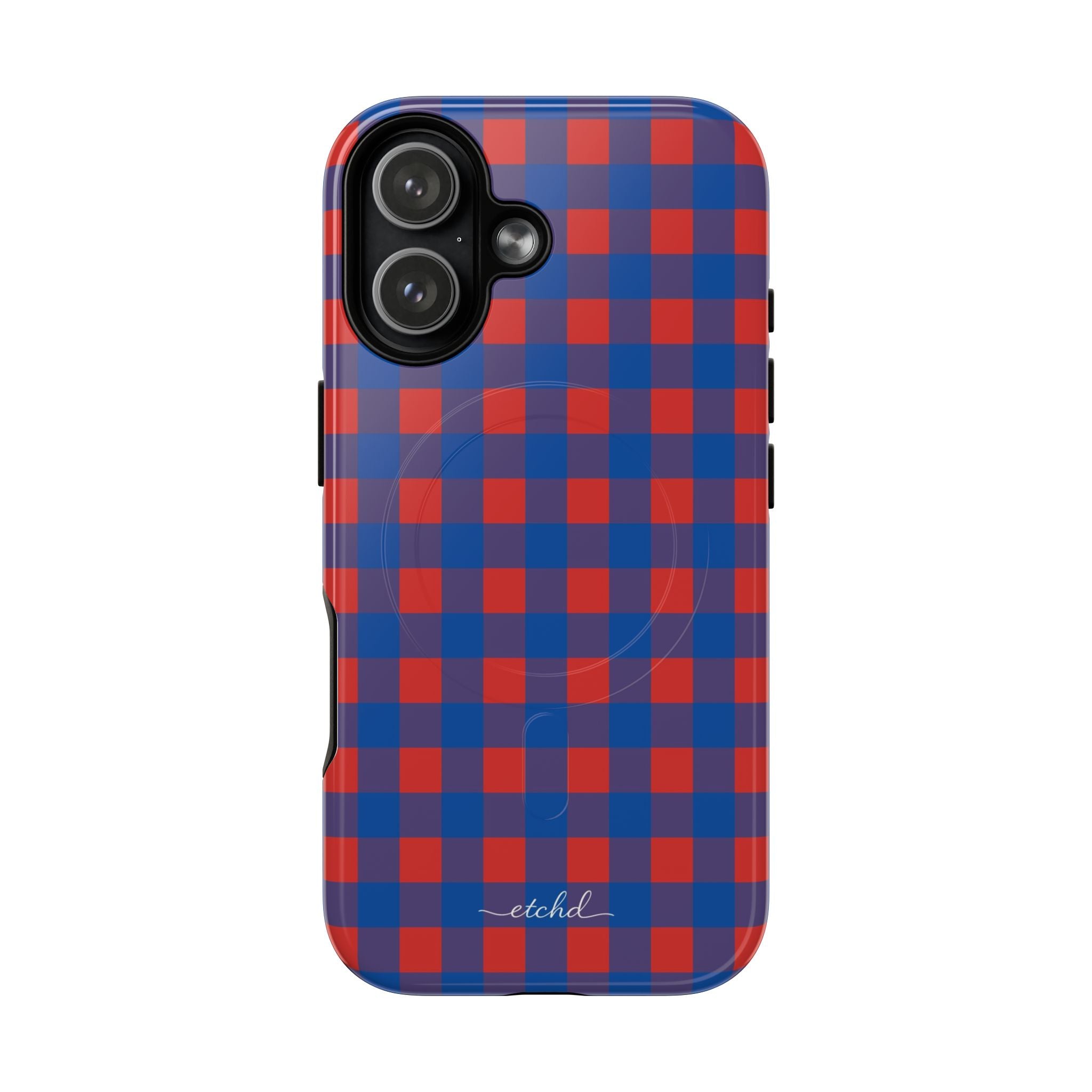 Cobalt & Poppy Gingham Magnetic Phone Case by etchd, view 25
