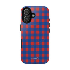 Cobalt & Poppy Gingham Magnetic Phone Case by etchd, view 25