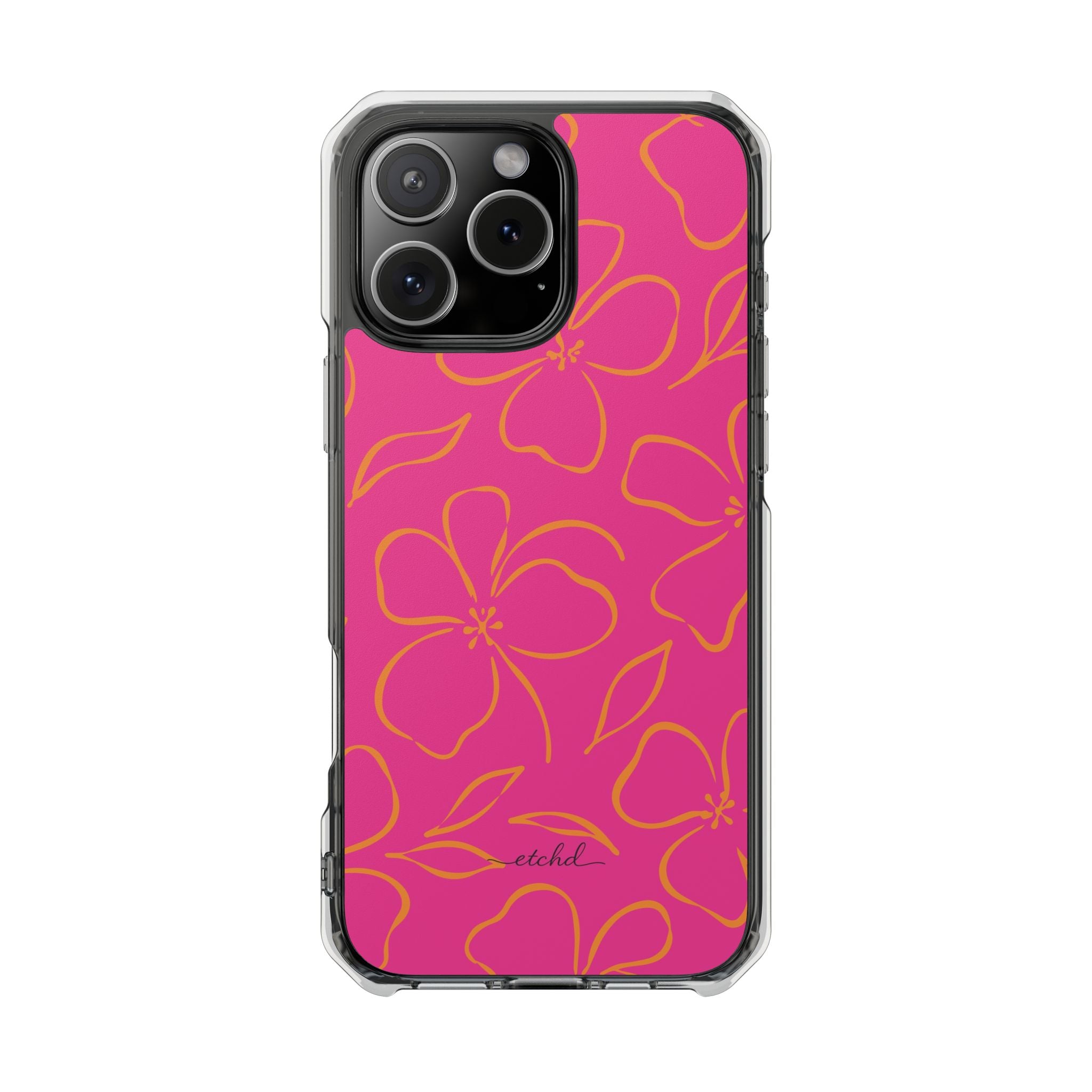 Pink & Orange Floral Funda transparente magnética para móvil de etchd