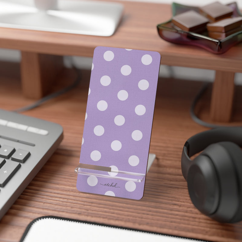 Cream & Lilac Polka Dot Phone Stand by etchd, view 3