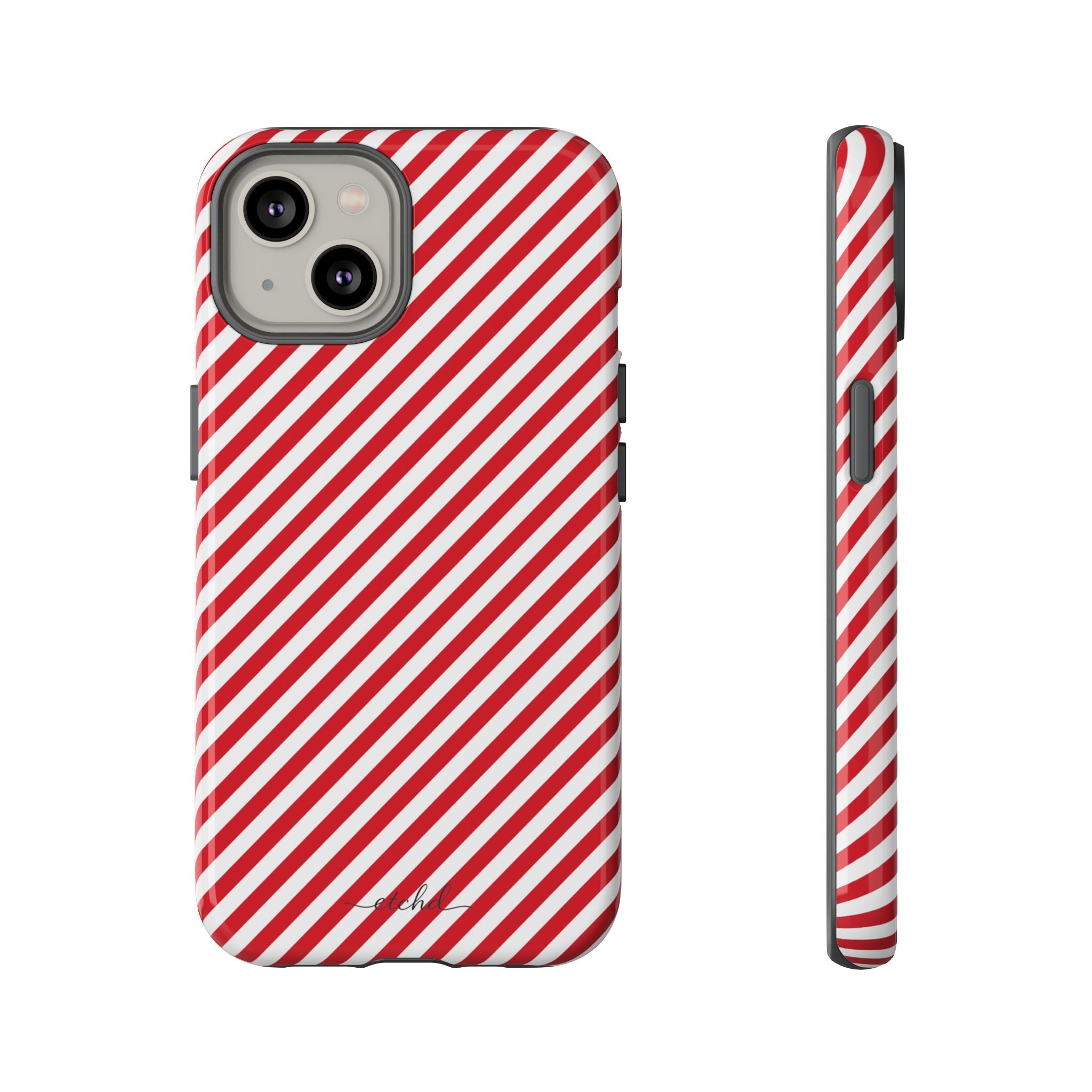 Classic Red & White Striped Diagonal Phone Case by etchd, view 2