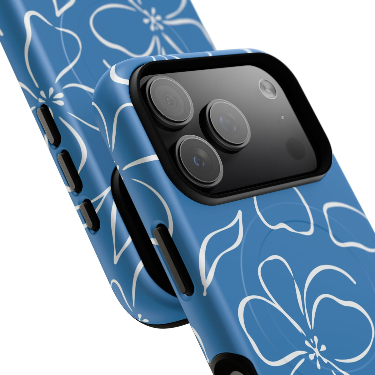 Cerulean & White Floral Magnetic Phone Case by etchd, view 100