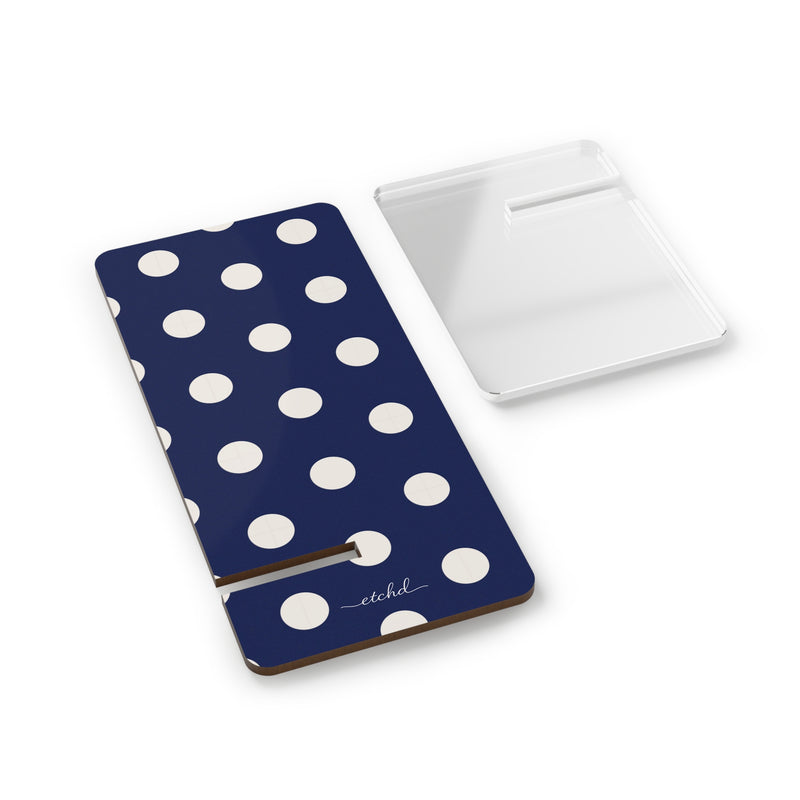 Cream & Navy Polka Dot Phone Stand by etchd, view 2