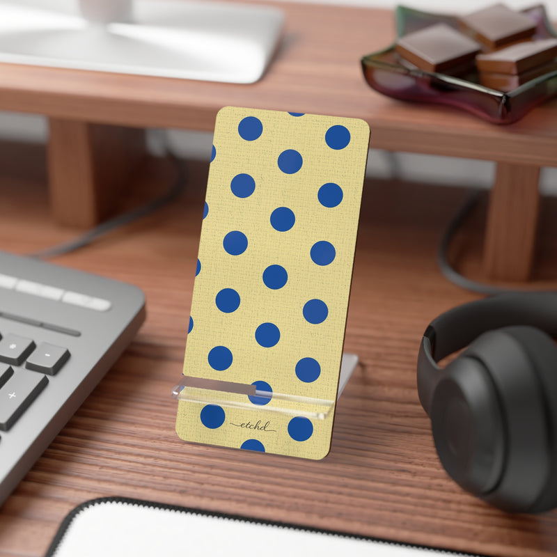 Cobalt And Butter Polka Dot Phone Stand by etchd, view 3