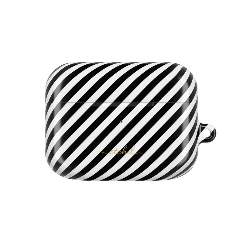Black & White Striped Diagonal AirPod Case by etchd