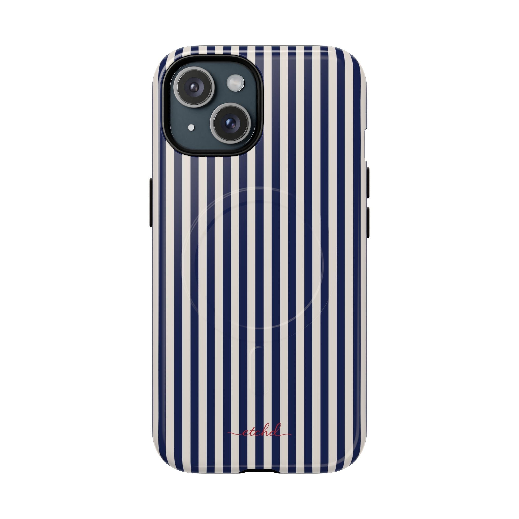 Navy & Cream Striped Funda magnética para móvil de etchd, vista 2