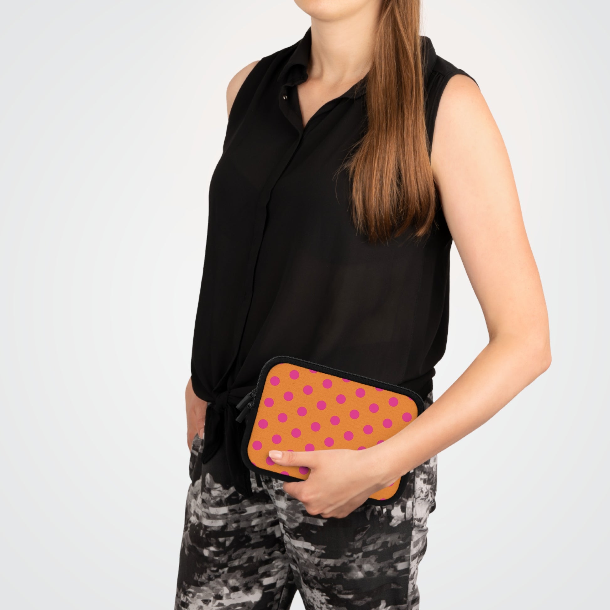 Pink And Orange Polka Dot Laptop Sleeve by etchd, view 15