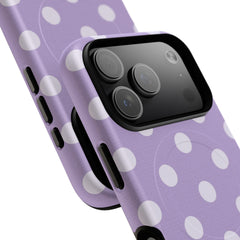 Cream & Lilac Polka Dot Magnetic Phone Case by etchd, view 100
