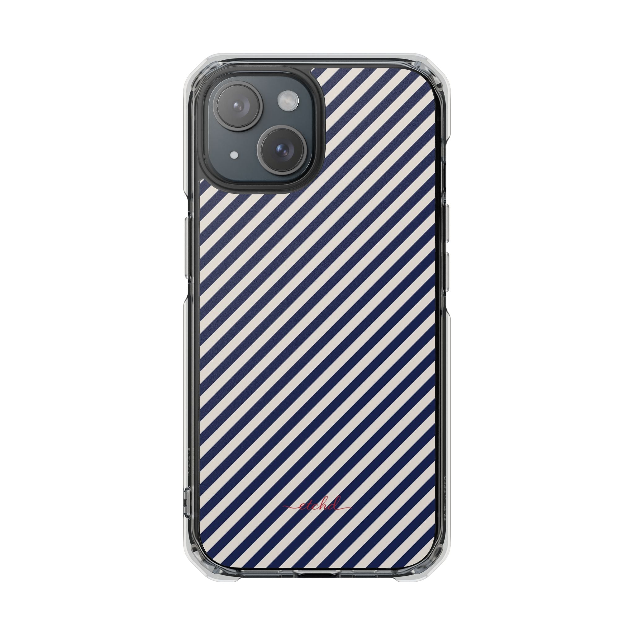 Navy & Cream Striped Diagonal Clear Magnetic Phone Case by etchd, view 2