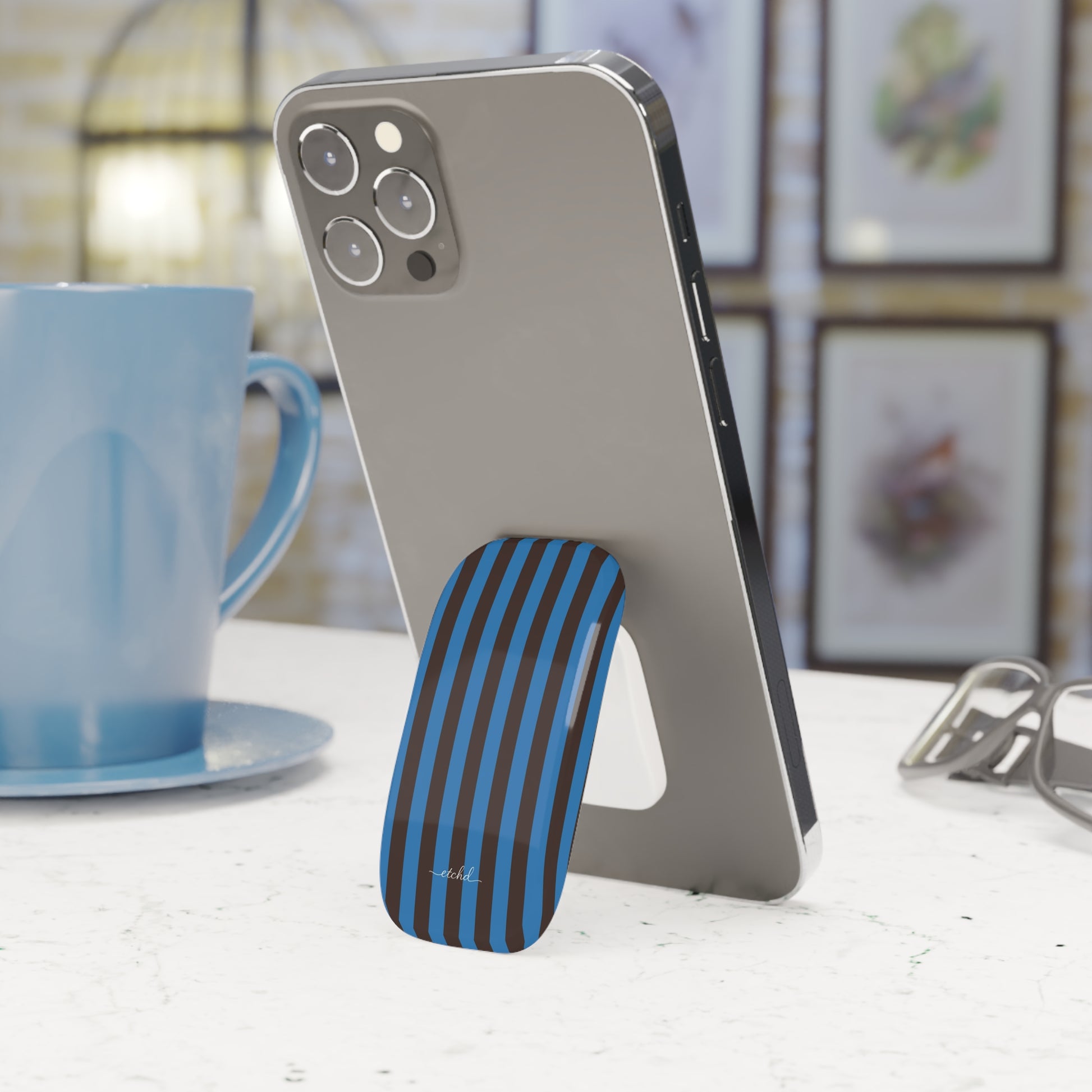 Espresso And Cerulean Click-On Phone Grip by etchd, view 3