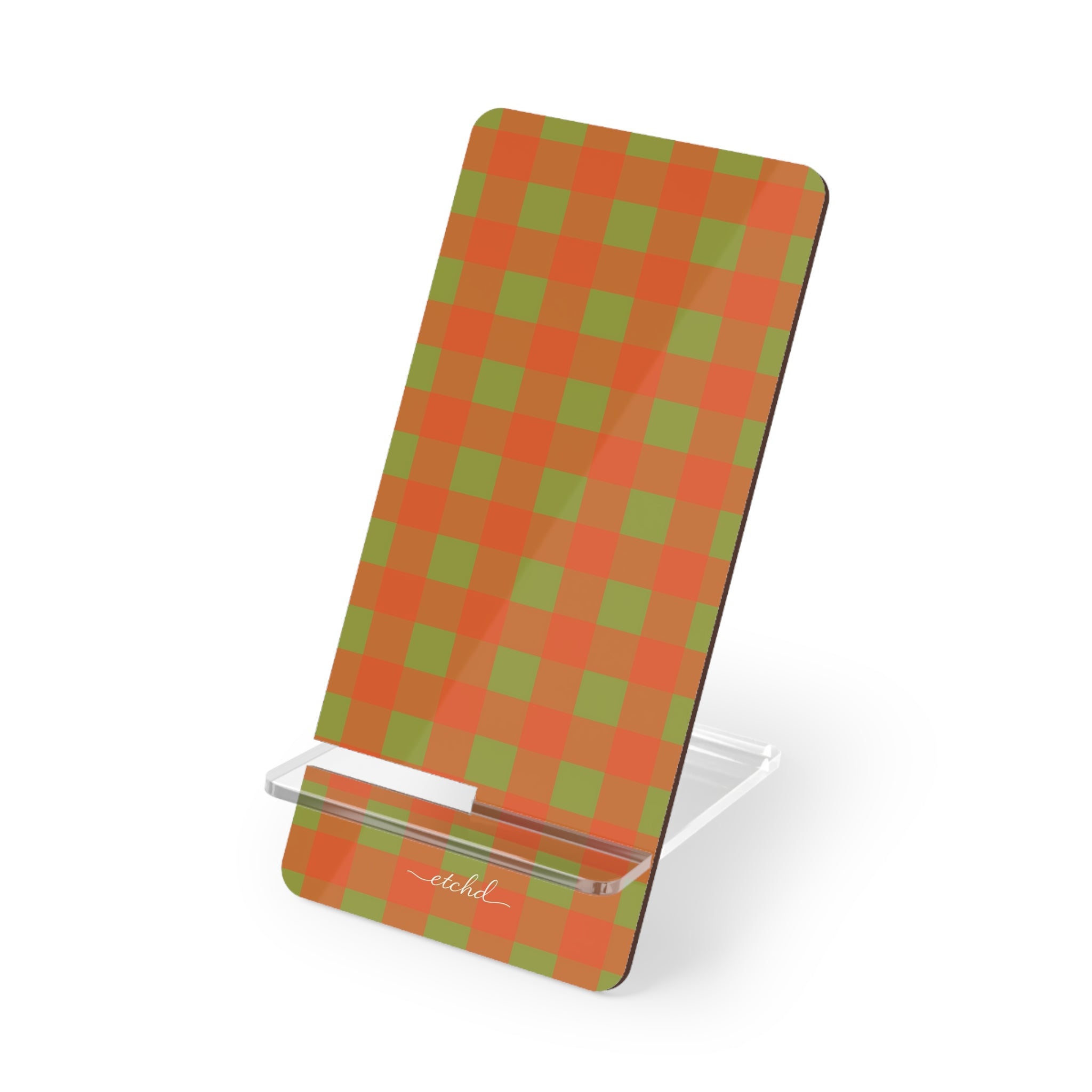 Persimmon & Wasabi Gingham Phone Stand by etchd