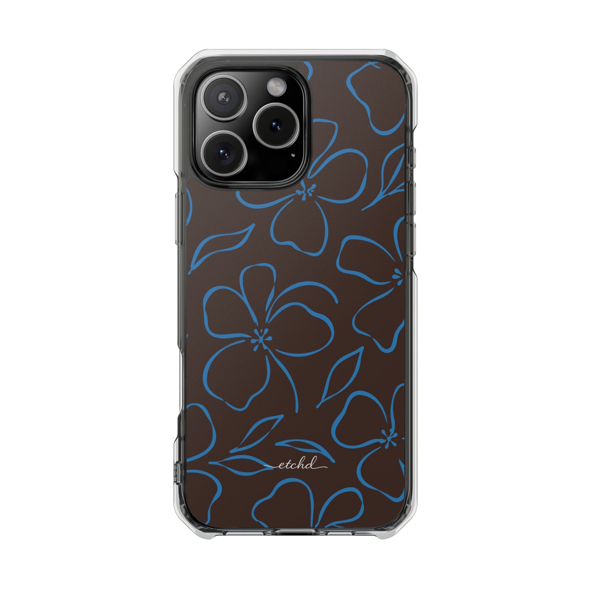 Espresso & Cerulean Floral Funda transparente magnética para móvil de etchd