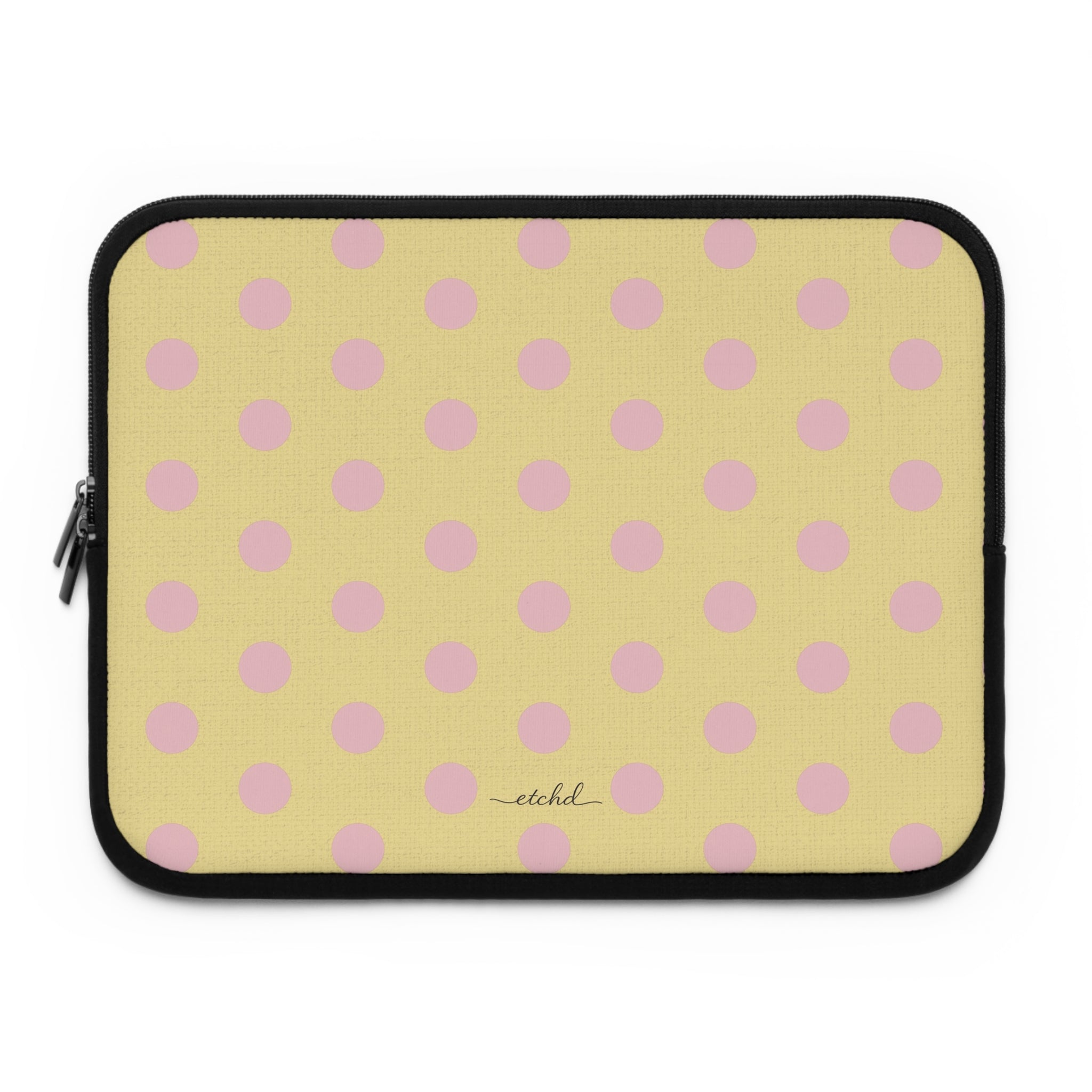 Pink And Butter Polka Dot Laptop Sleeve by etchd