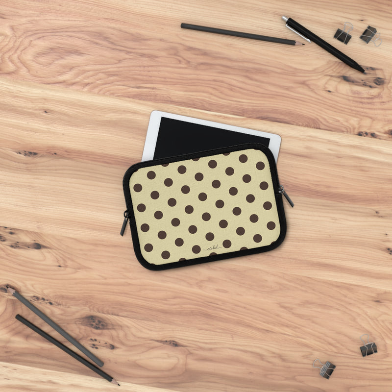 Butter Yellow And Brown Polka Dot Laptop Sleeve by etchd, view 14