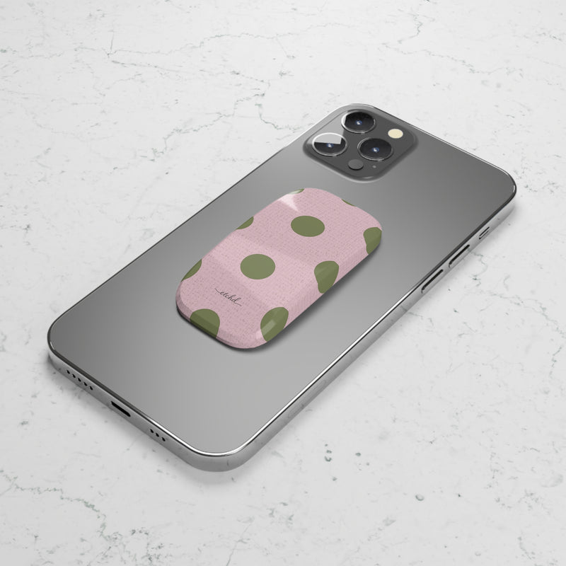 Green And Pink Polka Dot Click-On Phone Grip by etchd, view 5