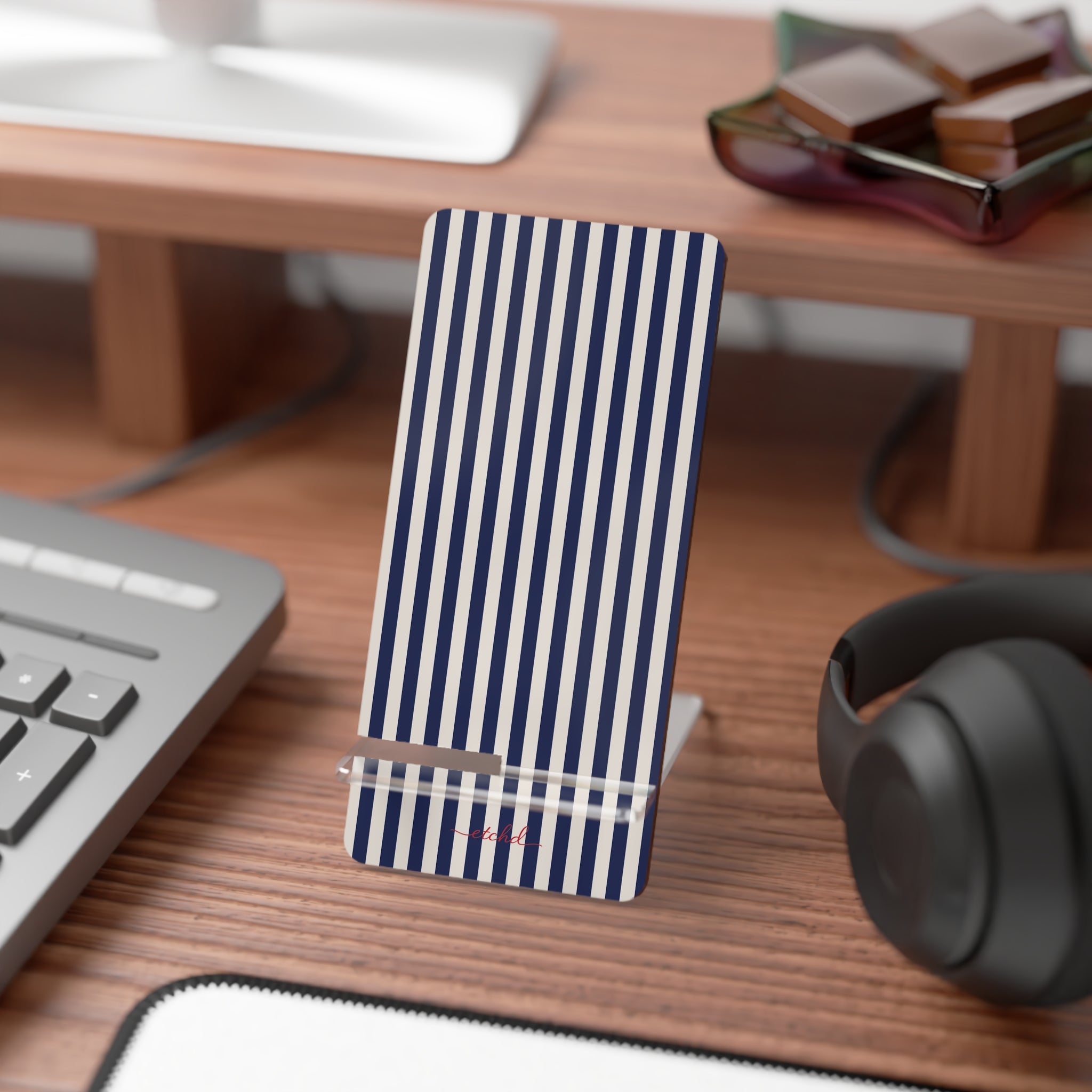 Navy & Cream Striped Phone Stand by etchd, view 3
