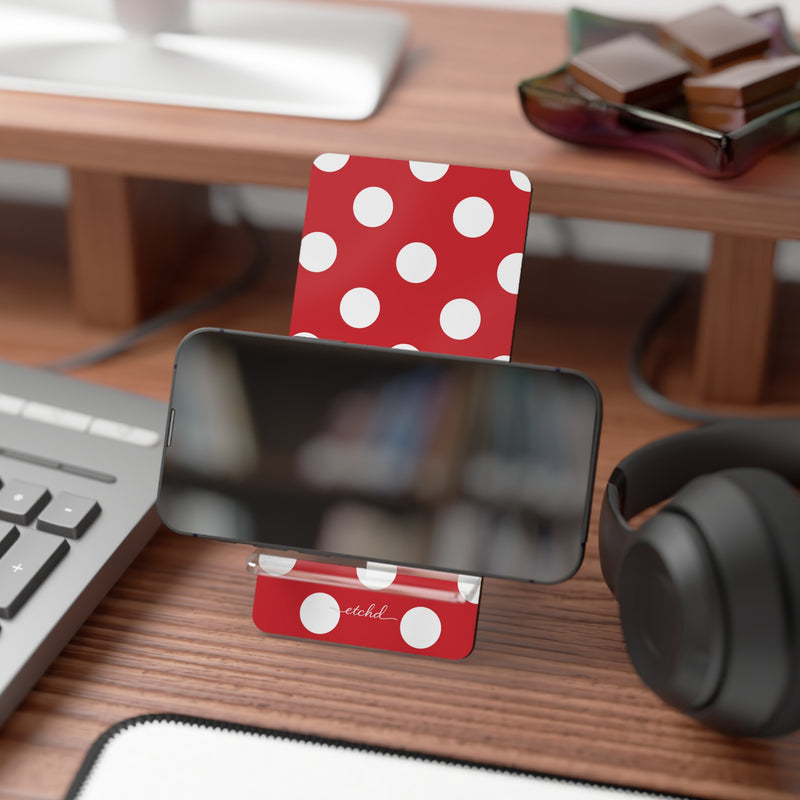 Classic Red Polka Dot Phone Stand by etchd, view 4