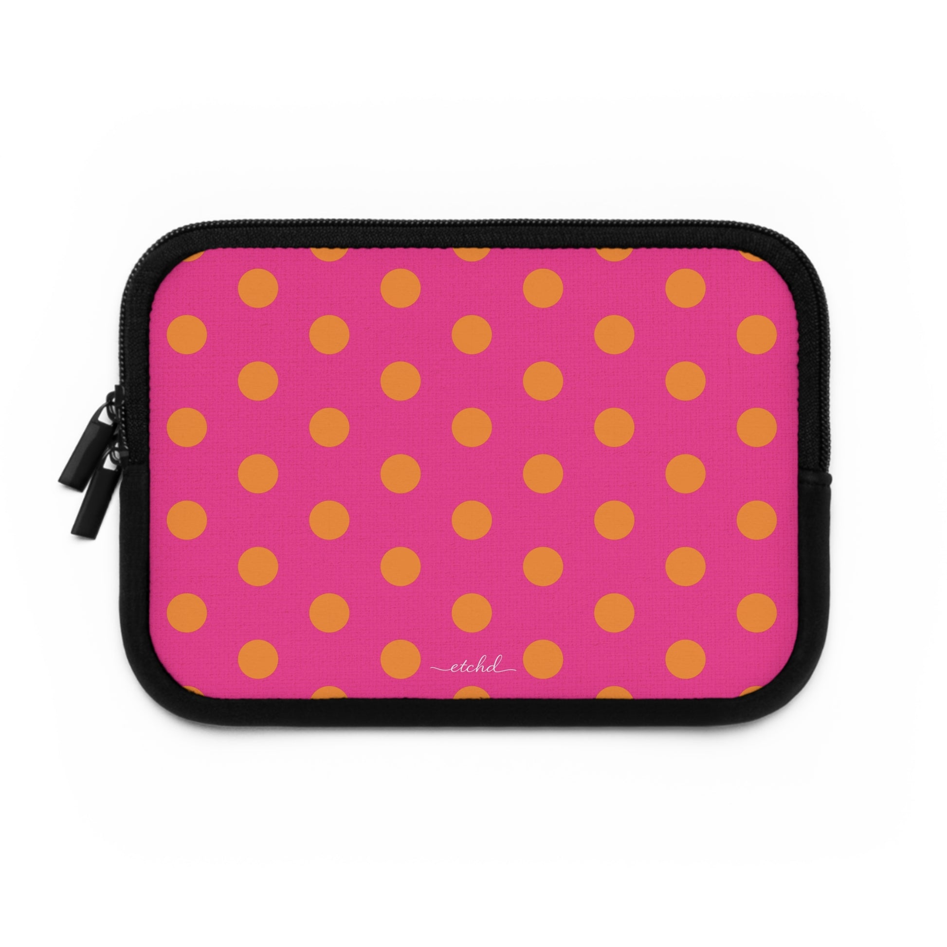 Orange And Pink Polka Dot Laptop Sleeve by etchd, view 2