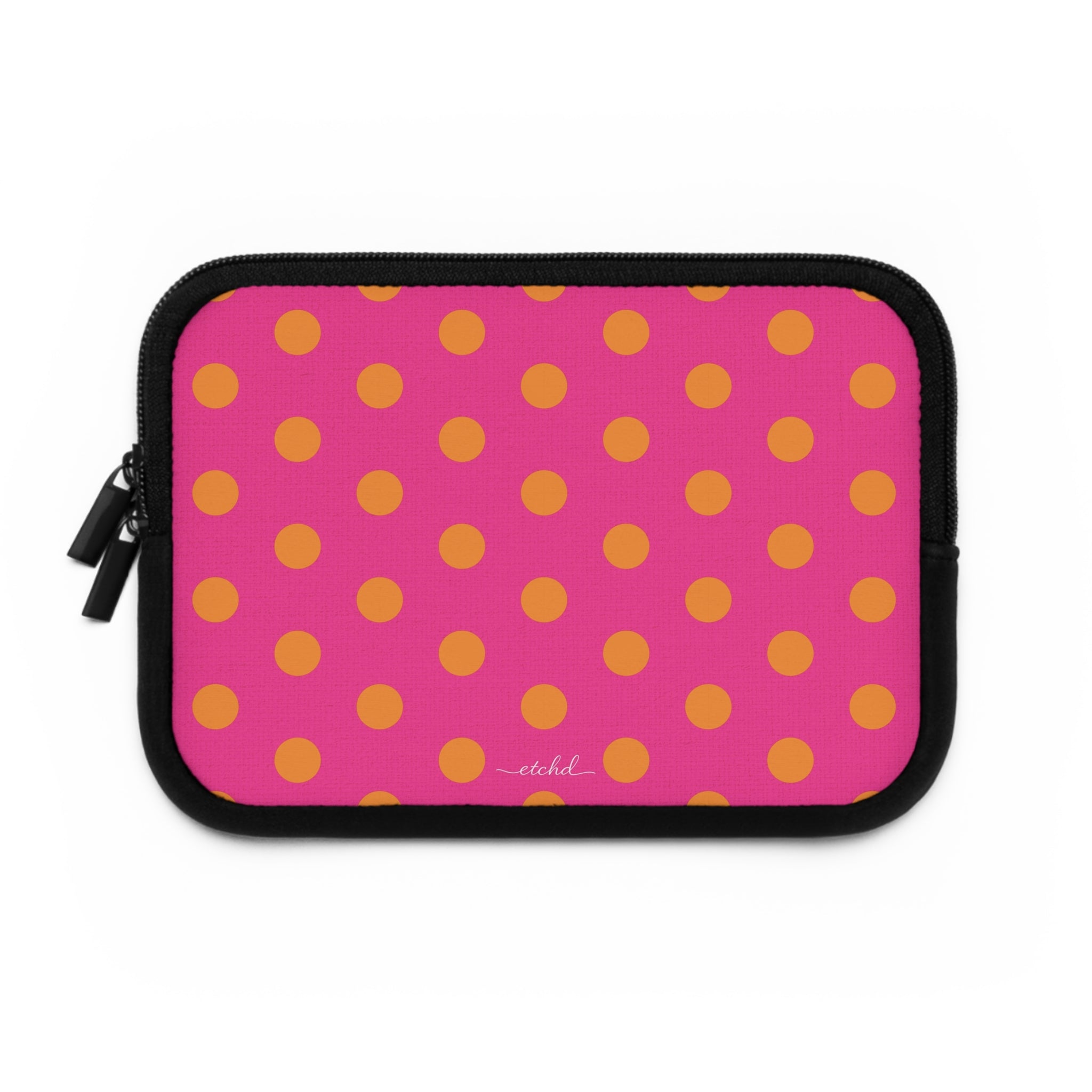 Orange And Pink Polka Dot Laptop Sleeve by etchd, view 2