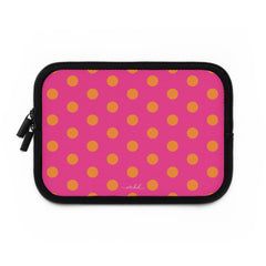 Orange And Pink Polka Dot Laptop Sleeve by etchd, view 2