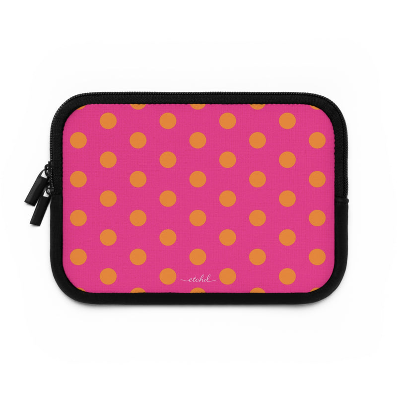 Orange And Pink Polka Dot Laptop Sleeve by etchd, view 2