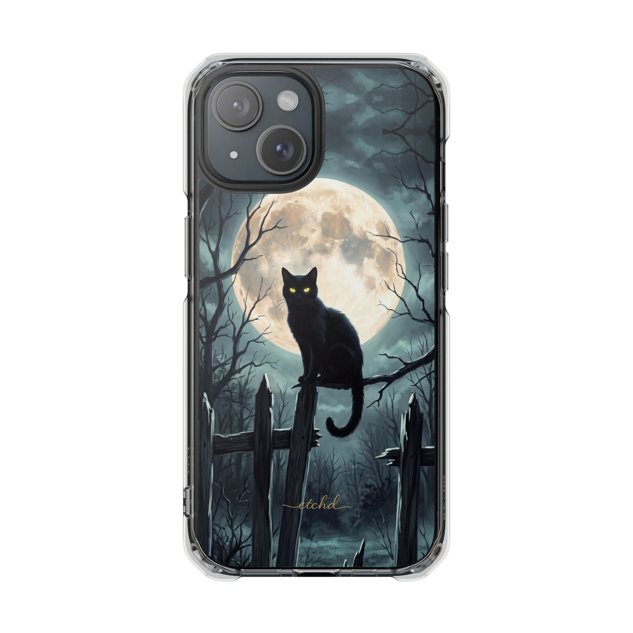 Midnight Cat Clear Magnetic Phone Case by etchd, view 2
