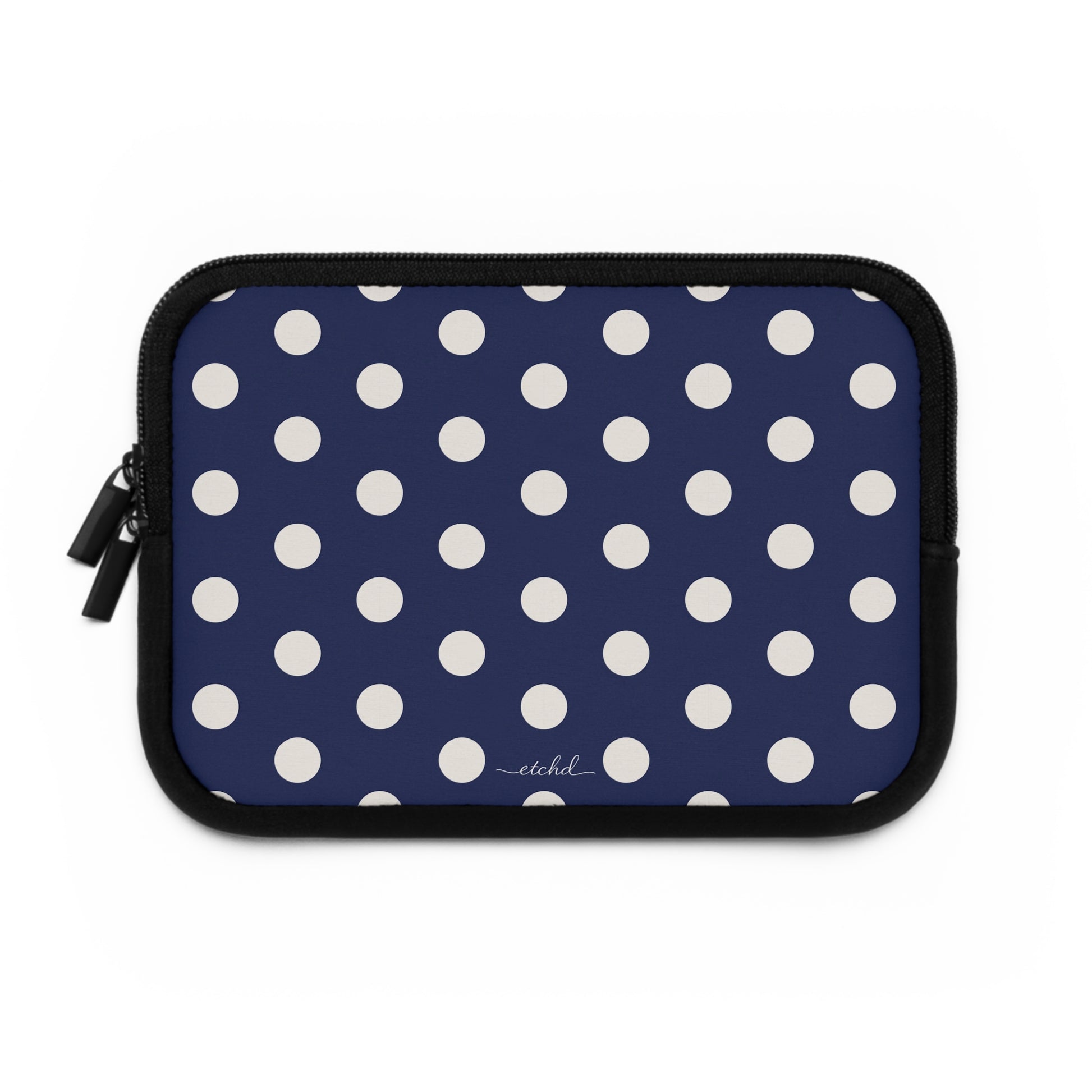 Cream & Navy Polka Dot Laptop Sleeve by etchd, view 2