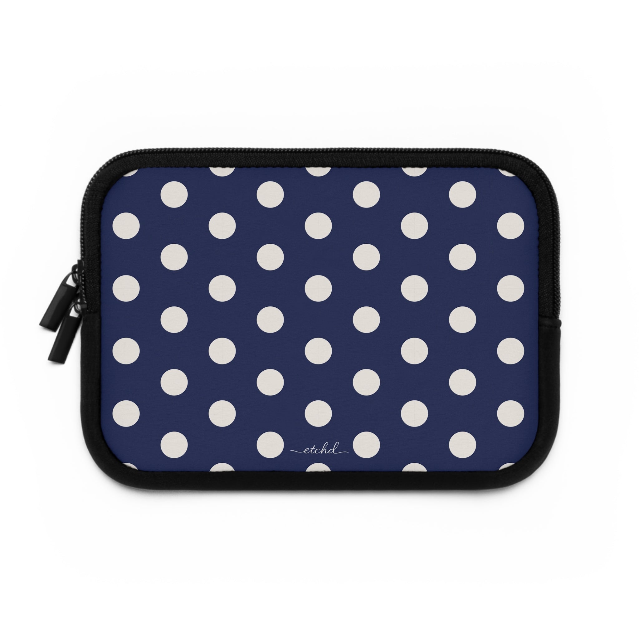 Cream & Navy Polka Dot Laptop Sleeve by etchd, view 2