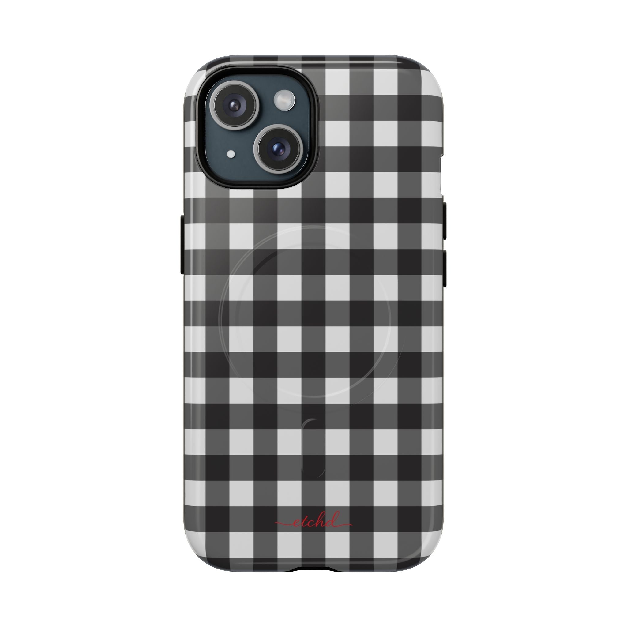 Black & White Gingham Magnetic Phone Case by etchd, view 2