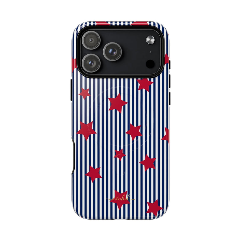 Blue Stripes & Red Stars Magnetic Phone Case by etchd, view 31