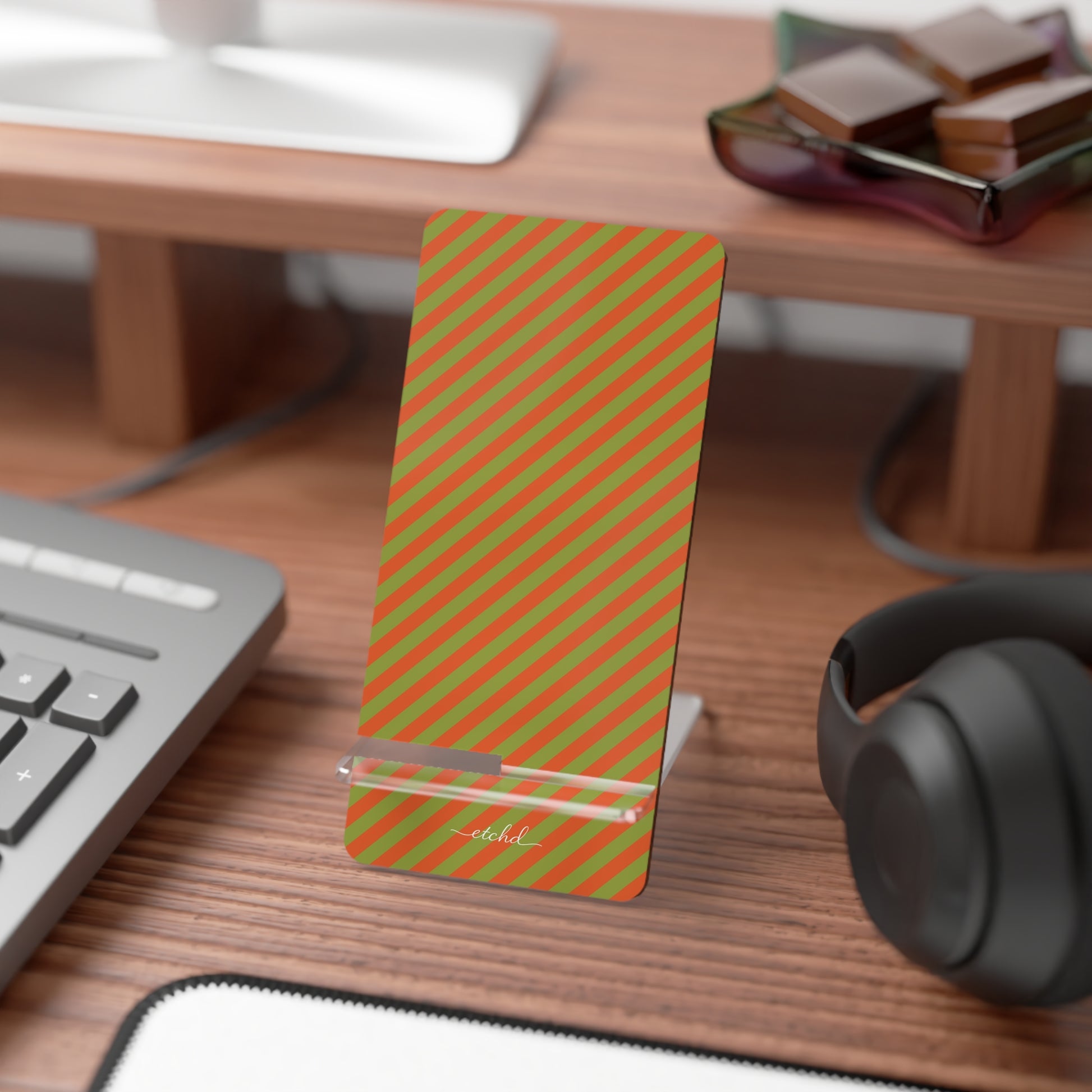 Persimmon And Wasabi Diagonal Phone Stand by etchd, view 3