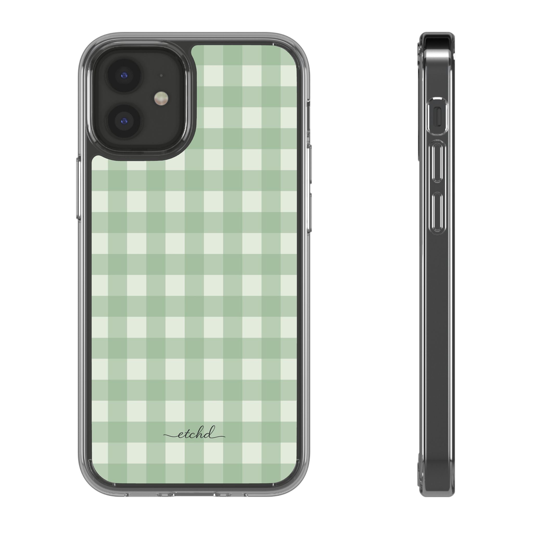 Sage & Cream Gingham Clear Phone Case by etchd, view 2