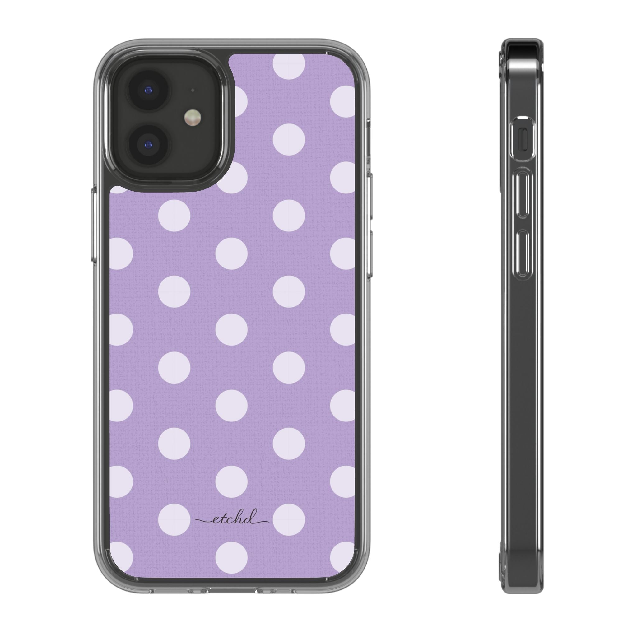 Cream & Lilac Polka Dot Clear Phone Case by etchd, view 2
