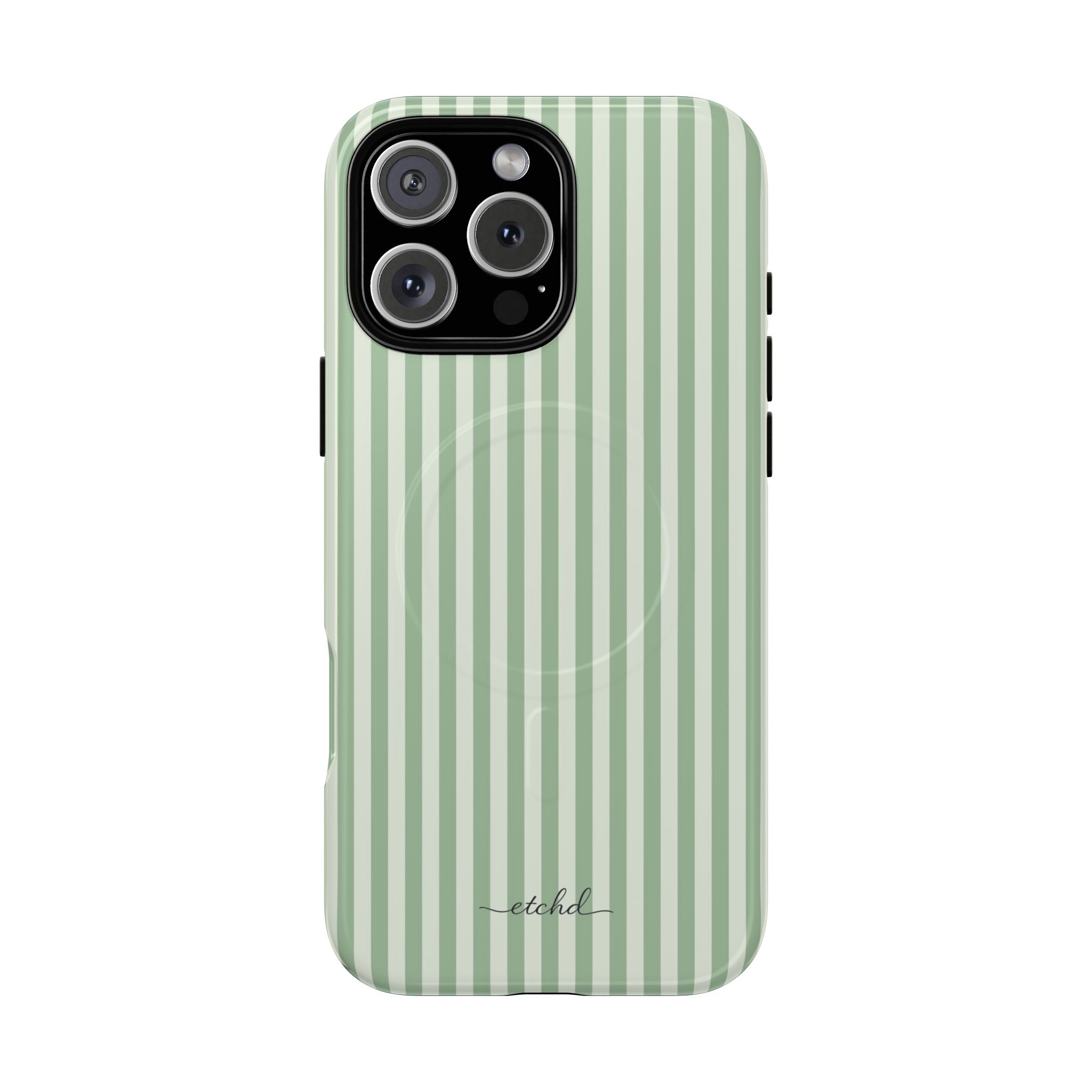 Sage & Cream Striped Magnetic Phone Case by etchd