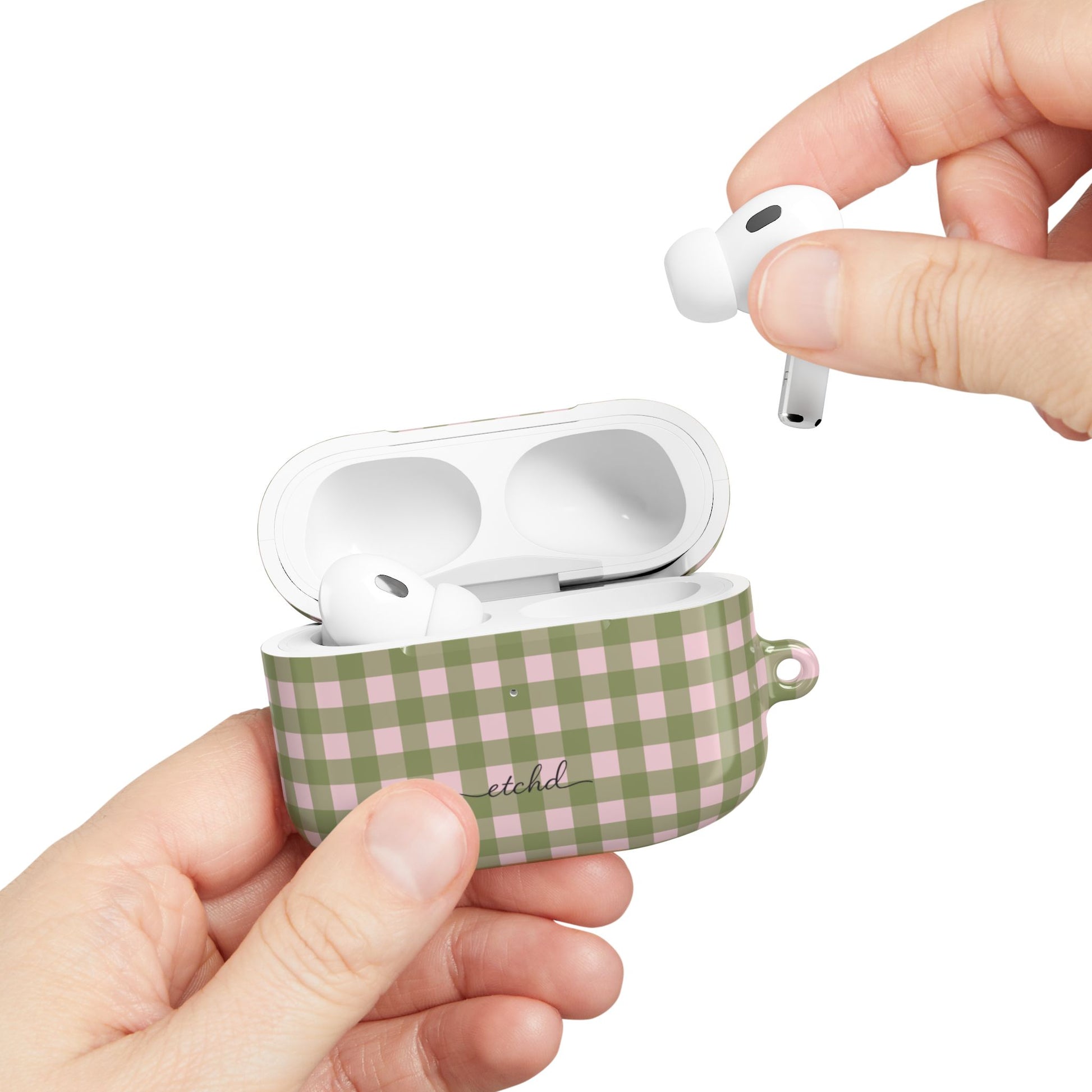 Green & Pink Gingham AirPod Case by etchd, view 11