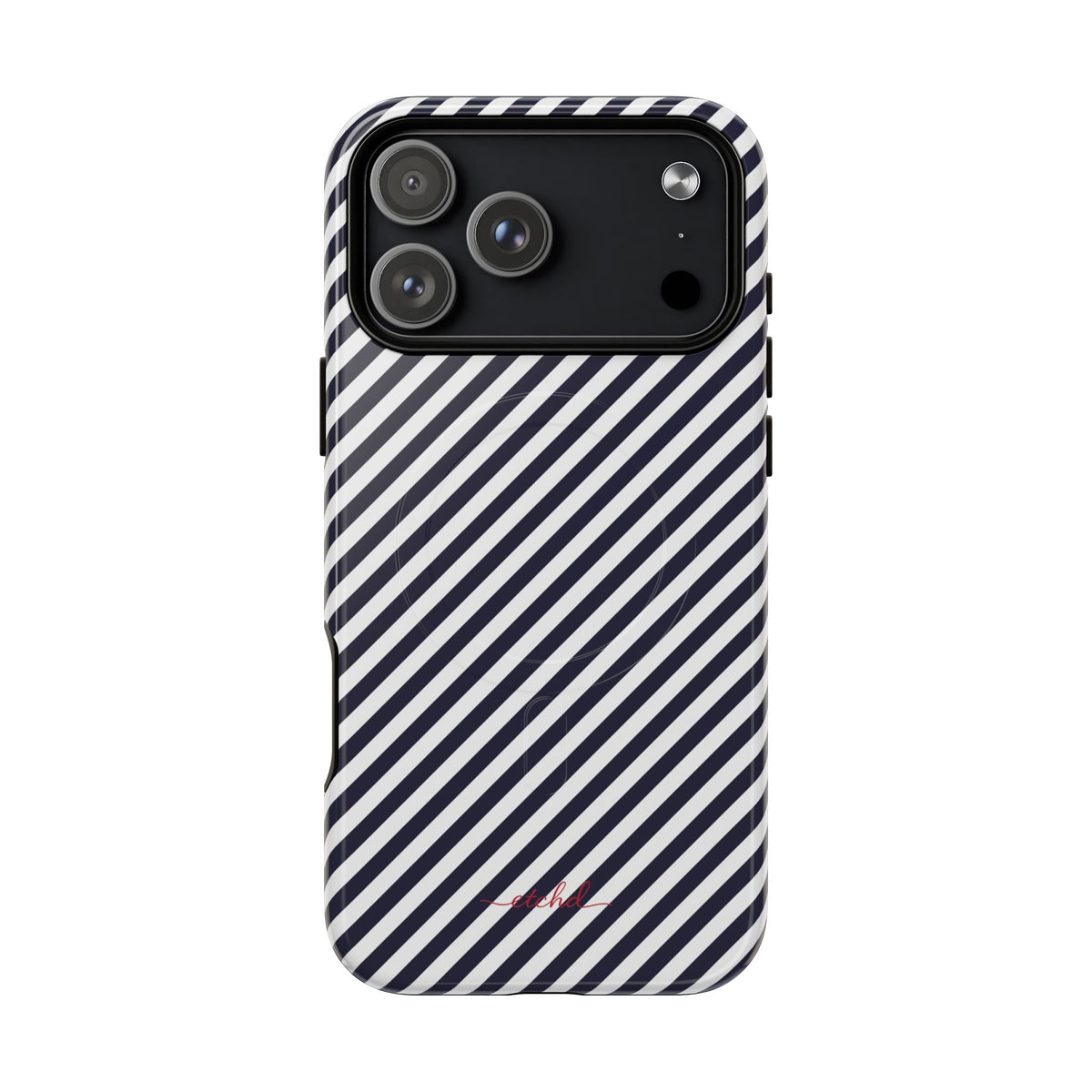 Navy & White Striped Diagonal Magnetic Phone Case by etchd, view 31