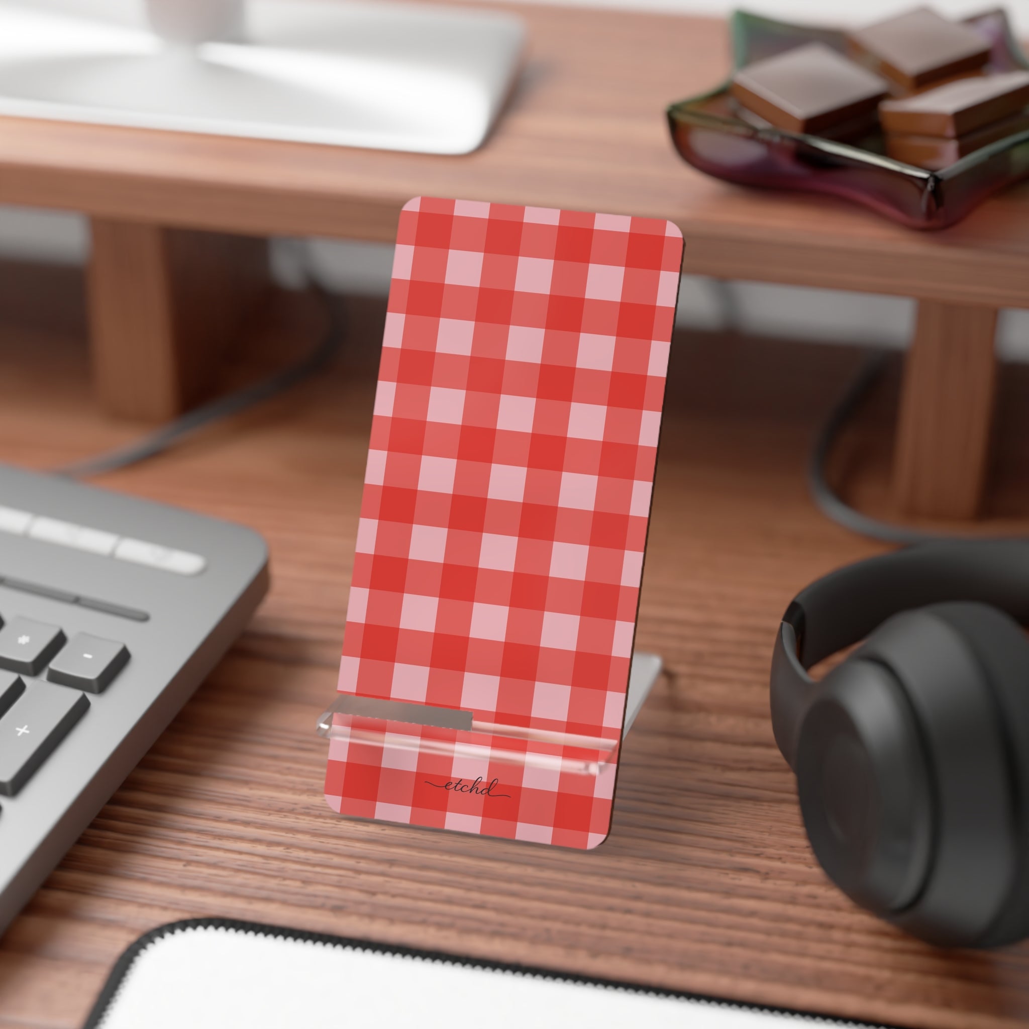 Blush & Poppy Gingham Phone Stand by etchd, view 3