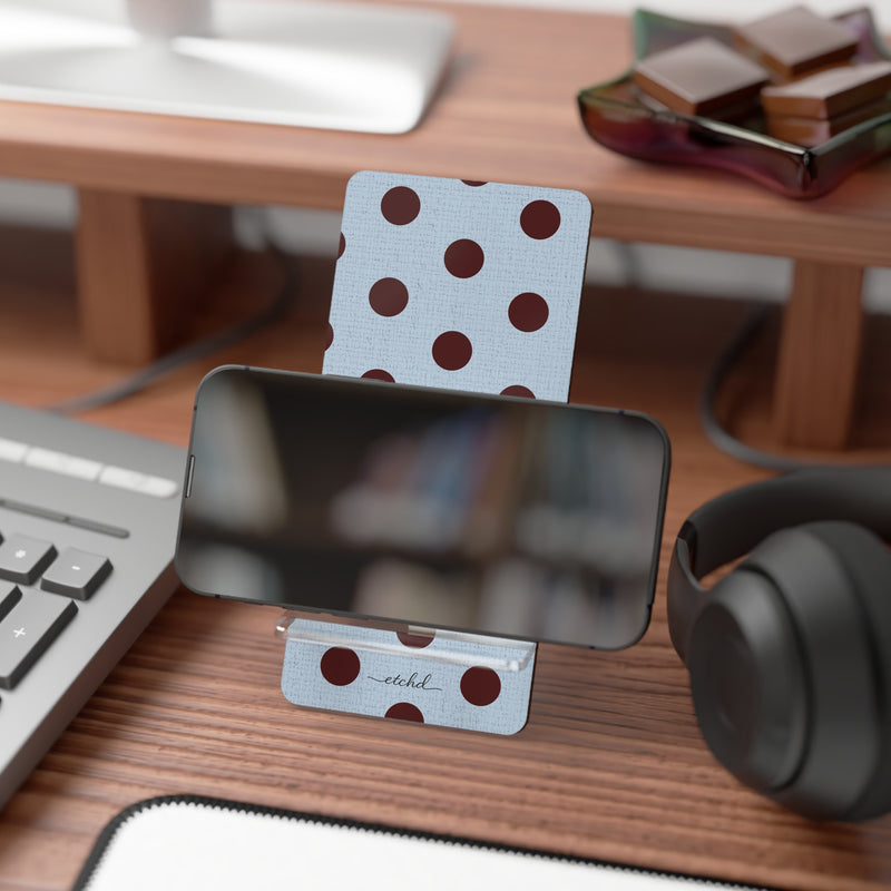 Blue & Cherry Polka Dot Phone Stand by etchd, view 4