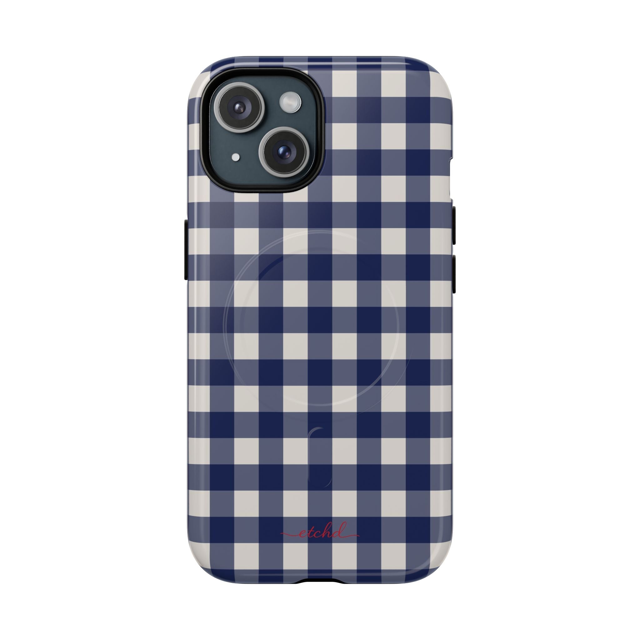 Navy & Cream Gingham Magnetic Phone Case by etchd, view 2