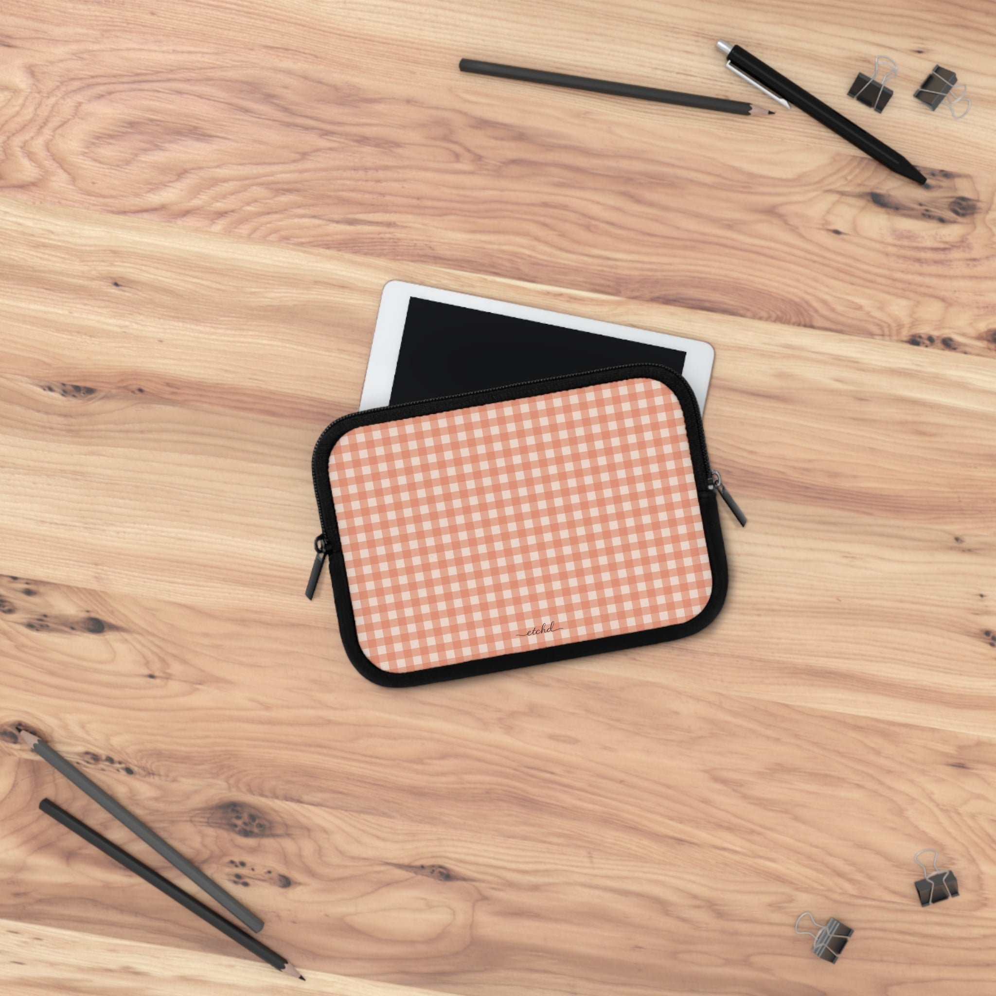 Coral & Cream Gingham Laptop Sleeve by etchd, view 14