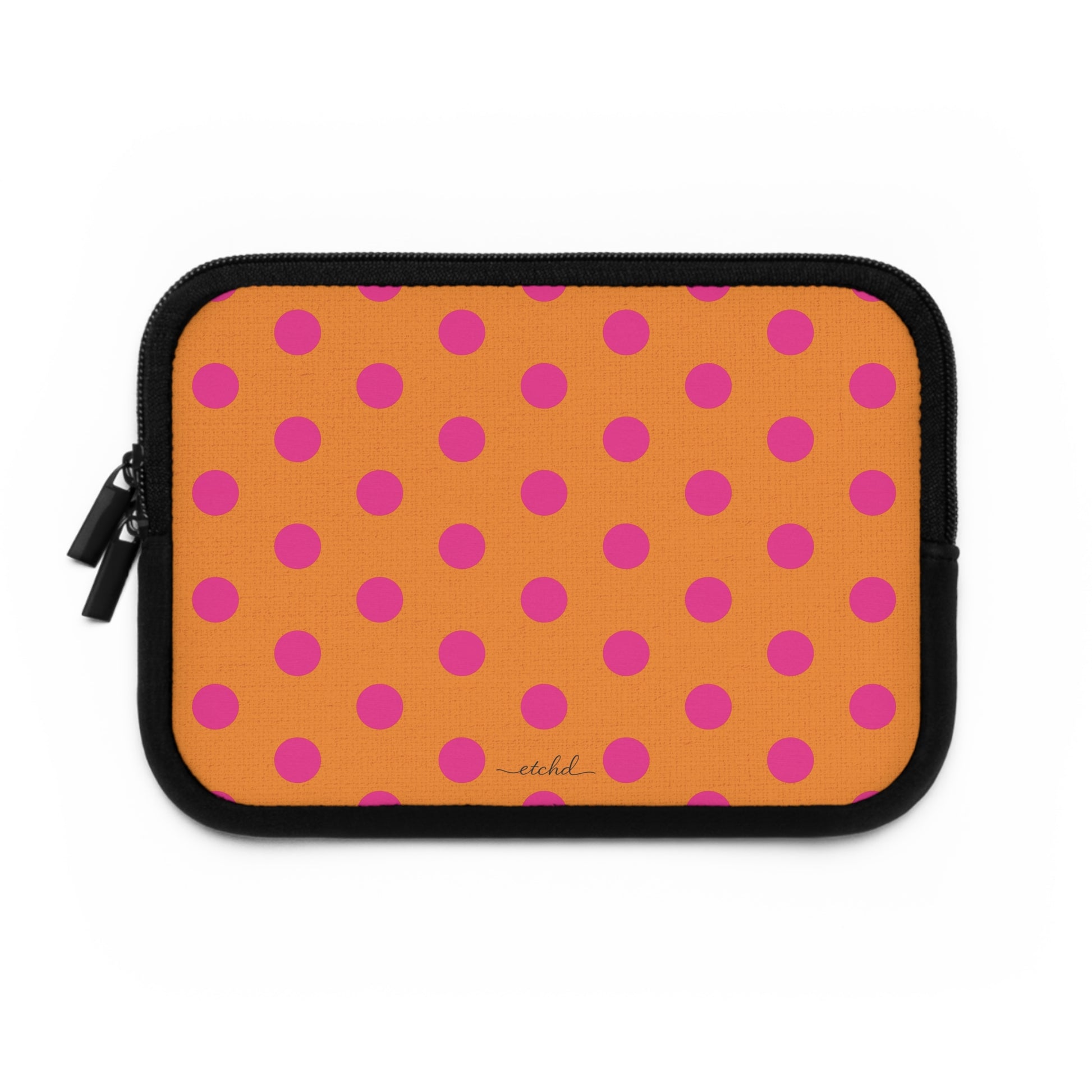 Pink And Orange Polka Dot Laptop Sleeve by etchd, view 2