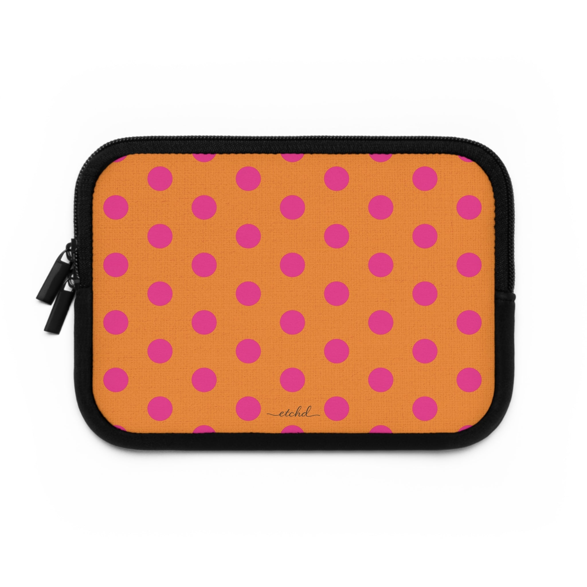 Pink And Orange Polka Dot Laptop Sleeve by etchd, view 2