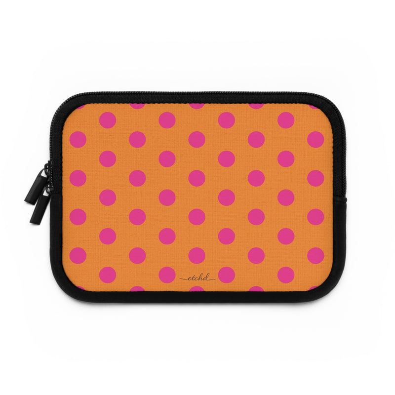 Pink And Orange Polka Dot Laptop Sleeve by etchd, view 2