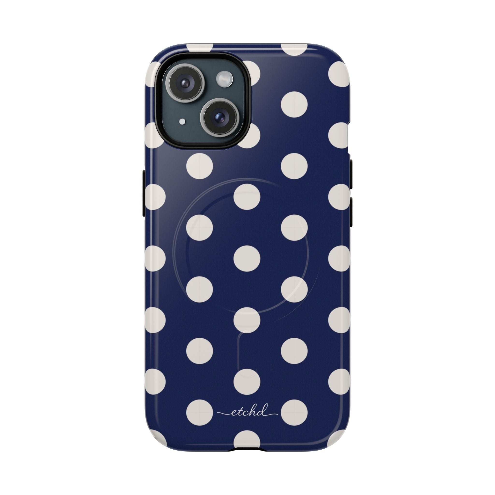 Cream & Navy Polka Dot Magnetic Phone Case by etchd, view 2
