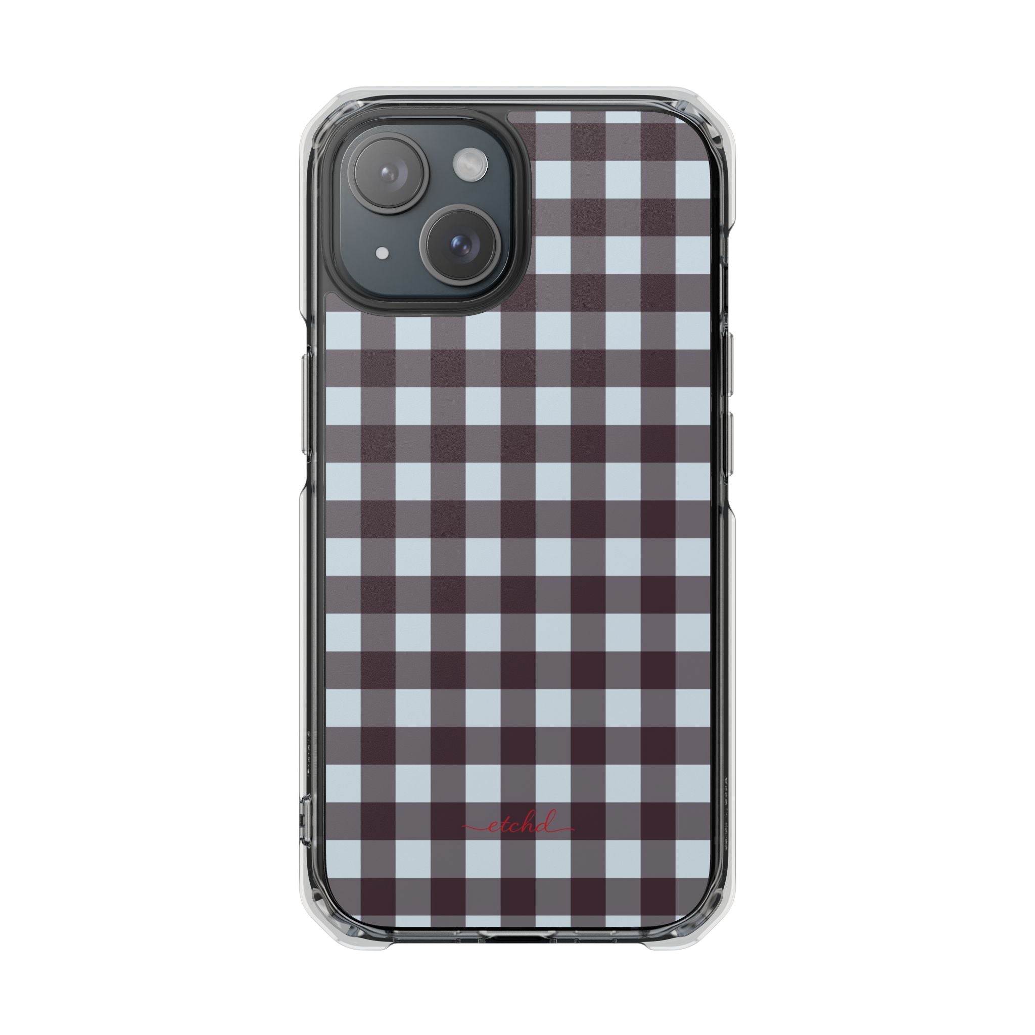 Blue & Plum Gingham Clear Magnetic Phone Case by etchd, view 2